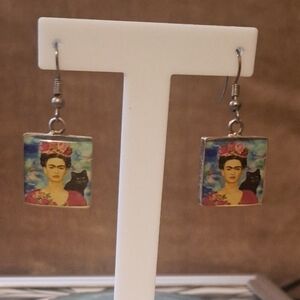 Frida Kahlo Portrait Dangle Earrings - Multicolor
